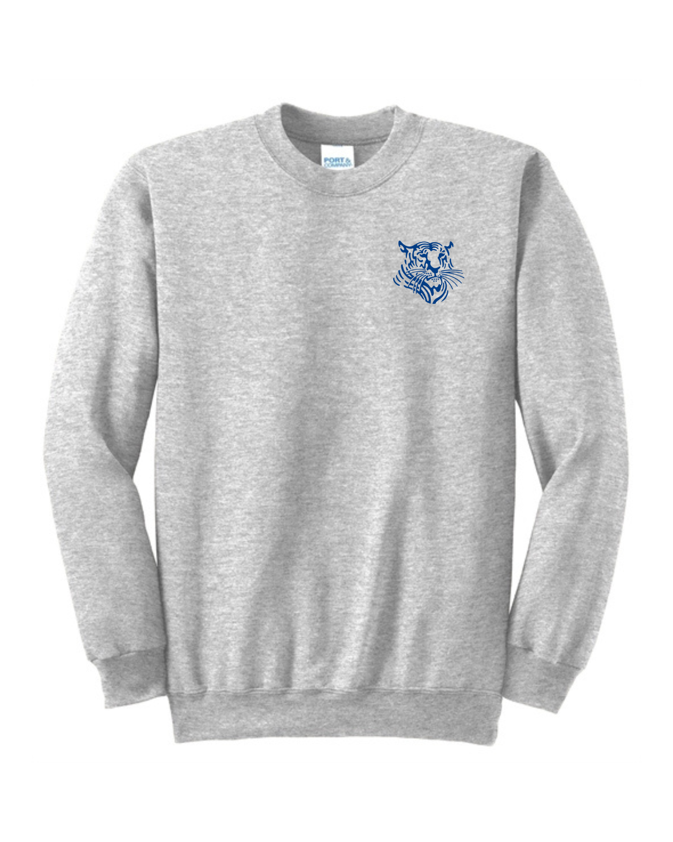 Adult Athletic Grey Crewneck Sweatshirt w/ Embroidered Tiger